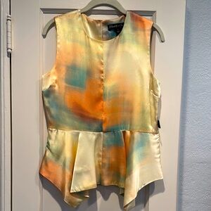 Elizabeth and James Yellow, Orange, sea foam green, peplum 100% silk Blouse